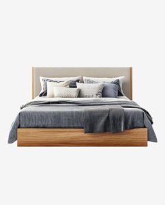 Stylish Wooden Bed with Cushions